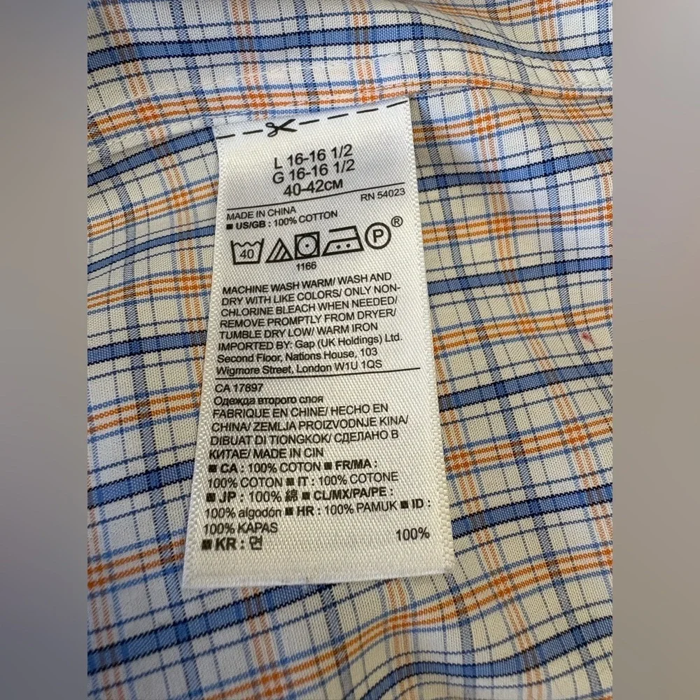 Banana Republic Men's Blue/Orange/White Plaid Shirt Size L
